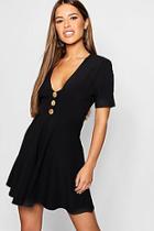 Boohoo Petite Mock Horn Button Woven Tea Dress