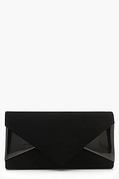 Boohoo Mixed Panel Clutch With Chain