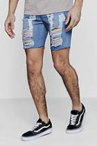 Boohoo Slim Fit Distressed Denim Shorts With Raw Hem