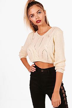 Boohoo Emma Crop Cable Knit