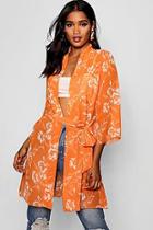 Boohoo Floral Belted Woven Kimono