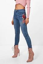 Boohoo Jen Seam Front Floral Embroidered Skinny Jeans