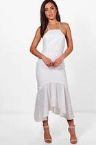 Boohoo Lara Textured Fabric Frill Hem Midi Dress
