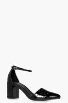Boohoo Ella Croc Patent Block Heel Pointed Black