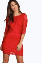 Boohoo Mia All Over Lace Panelled Bodycon Dress Red