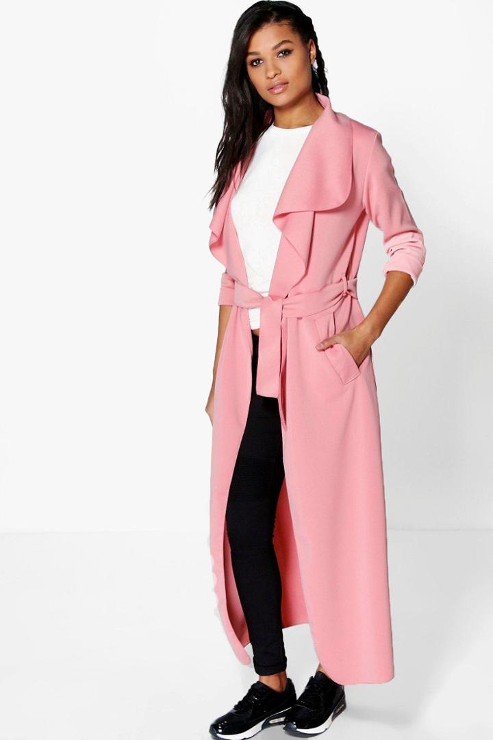 Boohoo Katie Belted Waterfall Duster Pink
