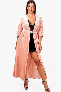 Boohoo Plus Lauren Heavy Velvet Duster