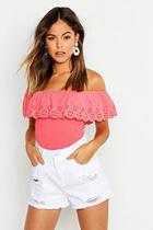Boohoo Broderie Ruffle Off The Shoulder Top