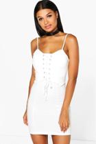 Boohoo Mia Strappy Eyelet Bodycon Mini Dress Ivory