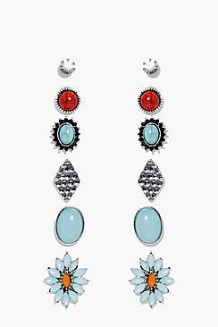 Boohoo Frances Turquoise Floral Stud Earring Set
