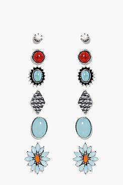 Boohoo Frances Turquoise Floral Stud Earring Set