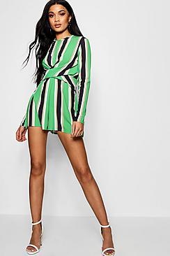 Boohoo Joanna Striped Twist Front Playsuit