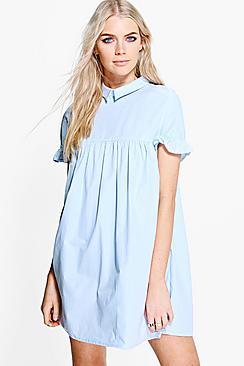 Boohoo Mia Ruffle Sleeve Shirt Dress