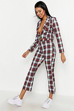 Boohoo Check Kick Flare Trouser