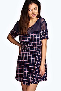 Boohoo Georgie Grid Print Woven Skater Dress