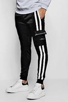 Boohoo Tricot Cargo Man Joggers With Contrast Tape