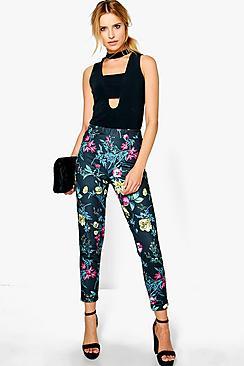 Boohoo Kellie Dark Floral Skinny Stretch Trousers