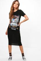 Boohoo Freya Spliced Printed Midi Dress Black