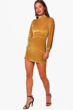 Boohoo Petite Sasha High Neck Velvet Shift Dress