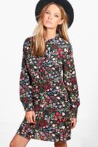 Boohoo Charlotte Floral Print Shirt Dress Multi