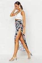 Boohoo Tropical Print Rouched Side Maxi Skirt