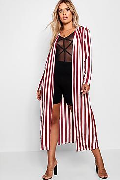 Boohoo Plus Woven Stripe Tie Belt Duster