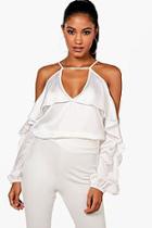Boohoo Cold Shoulder Ruffle Sleeve Top