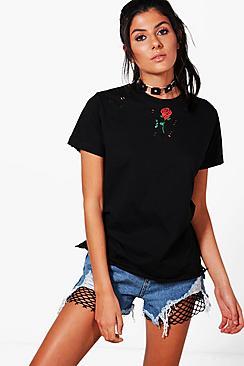 Boohoo Maisie Rose Printed Distressed T-shirt