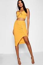 Boohoo Rib Button Detail Skirt + Tie Front Top Co-ord