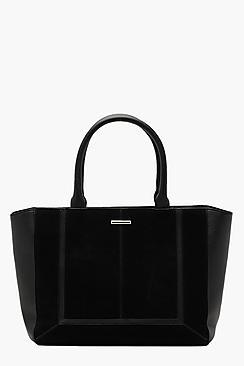 Boohoo Mixed Texture Winged Structured Tote Bag