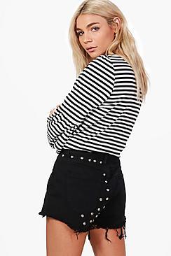 Boohoo High Rise Stud Mom Denim Shorts