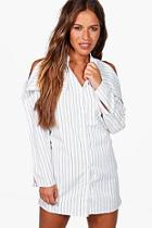 Boohoo Petite Kelis Stripe Open Shoulder Shirt Dress