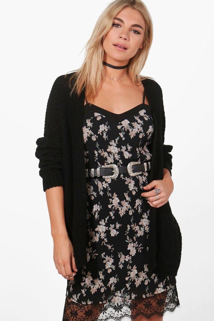 Boohoo Julia Chunky Oversized Cardigan Black