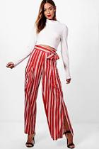 Boohoo Woven Wrap Stripe & Tie Wide Leg Trouser