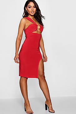 Boohoo One Shoulder Ring Detail Midi Dress