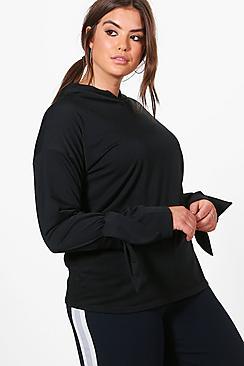 Boohoo Plus Tanya Tie Sleeve Hooded Sweat Top