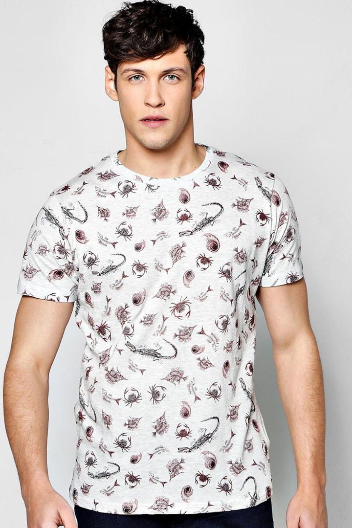 Boohoo All Over Fossil Print T Shirt Ecru