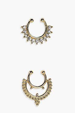 Boohoo Molly Diamante Faux Septum Ring 2 Pack