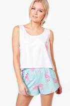 Boohoo Skye Flamingo Print Tank Top + Short Pajamass Blue