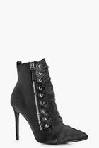 Boohoo Louise Satin Stiletto Pointed Hiker Boot