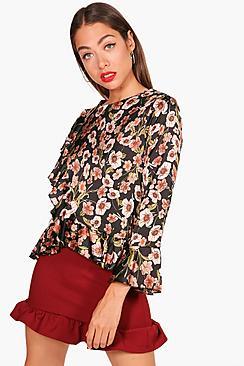 Boohoo Sophia Asymmetric Frill Detail Blouse