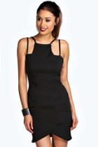 Boohoo Esme Strappy Neckline Wrap Bodycon Dress Black