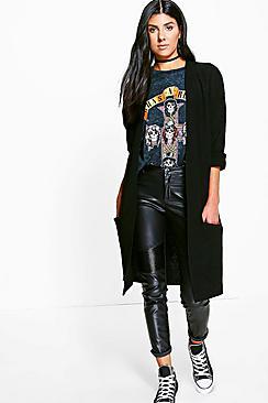 Boohoo Tia Edge To Edge Rib Cardigan