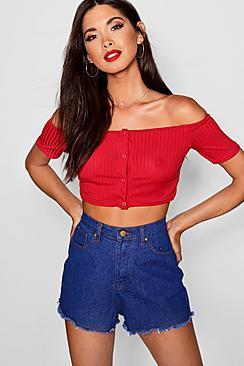 Boohoo High Waisted Blue Denim Shorts