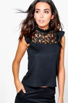 Boohoo Lily Frill Lace Detail Top Black