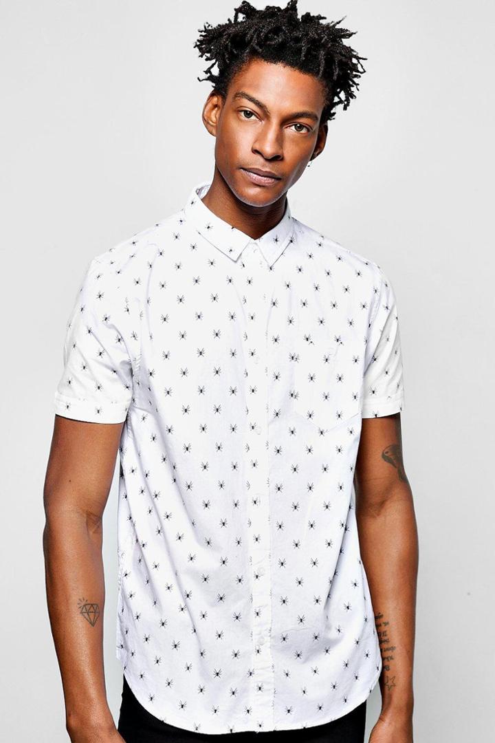 Boohoo Short Sleeve Spider Print Shirt White
