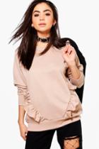 Boohoo Emma Ruffle Side Seam Sweatshirt Stone