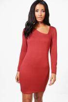 Boohoo Anna Asymmetric Cut Out Bodycon Dress Cinnamon