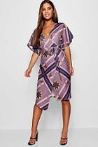 Boohoo Petite Geo Scarf Print Crepe Wrap Dress