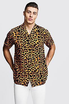 Boohoo Leopard Print Short Sleeve Viscose Shirt
